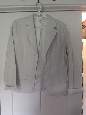 Cato Three Button Size 12 White And Silver Blazer Linen & Rayon Blend